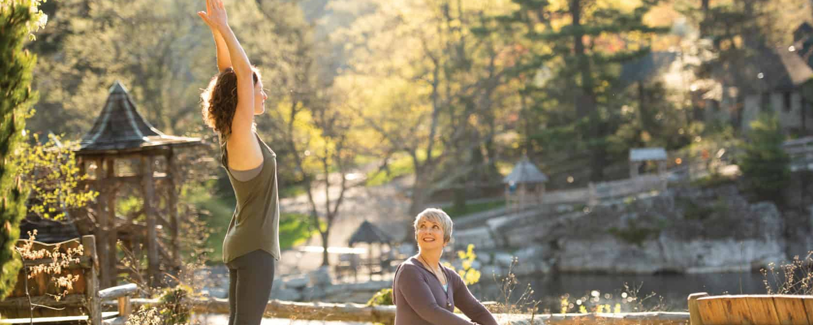 Woman practices yoga at Mohonk